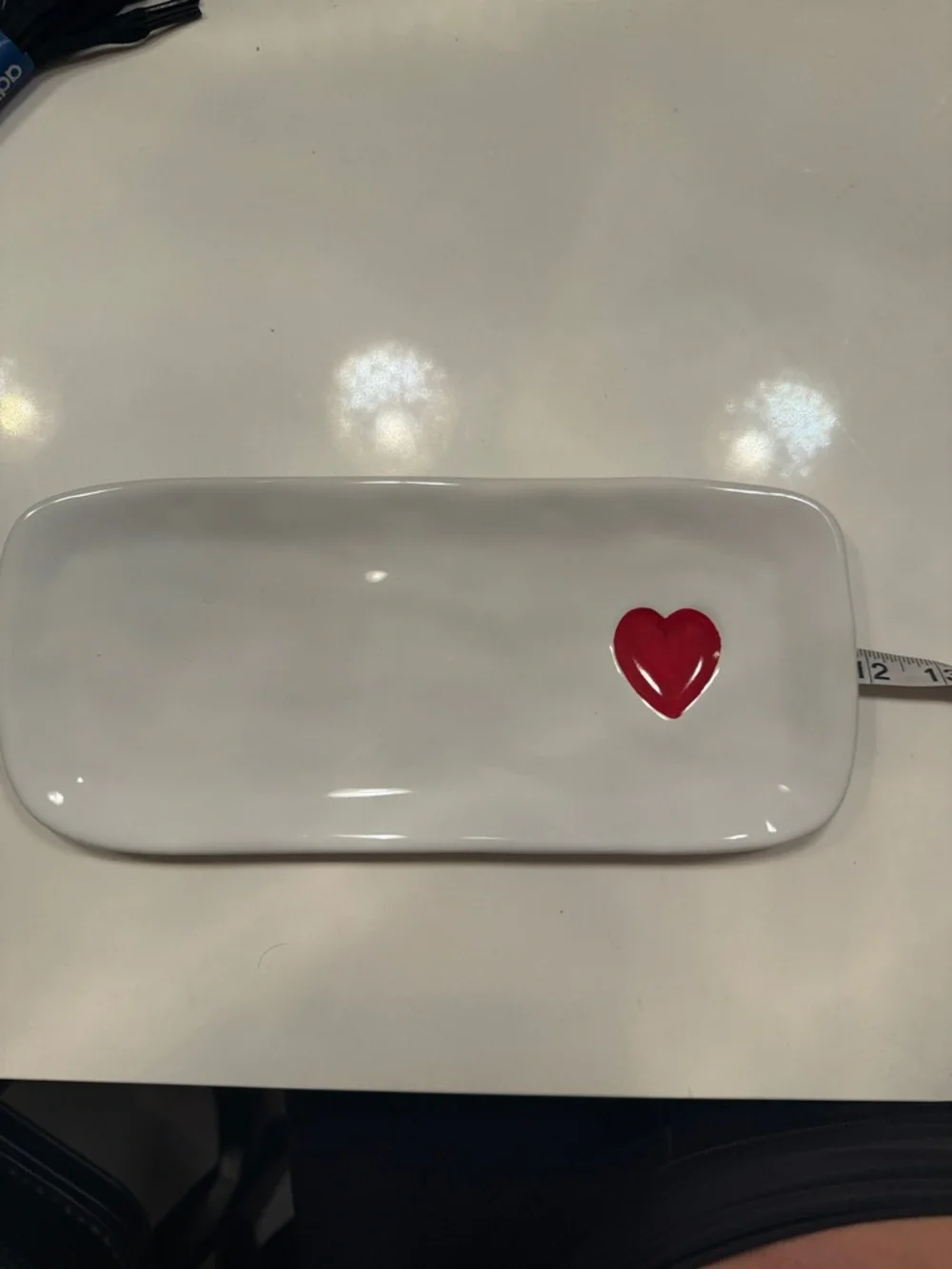 Williams Sonoma White Ceramic Serving Platter with Red Heart Accent